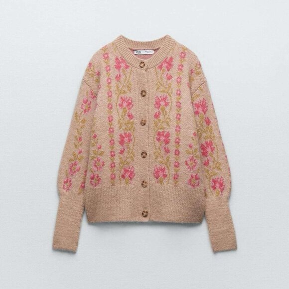 Zara Floral Jacquard Knit Cardigan Sweater - Picture 1 of 8